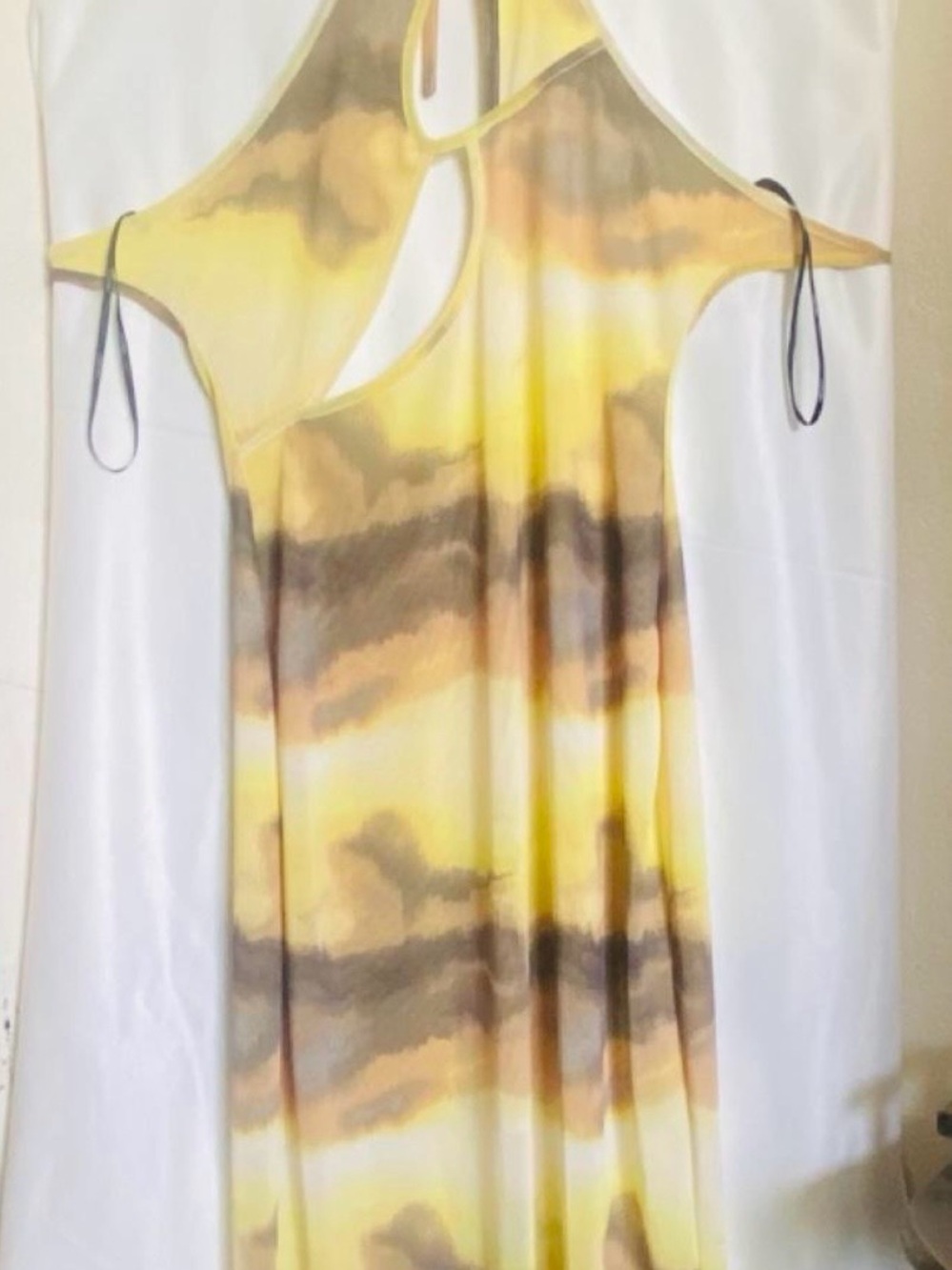 Forever 21 Yellow and Brown Tie-Dye Cutout Maxi Dress